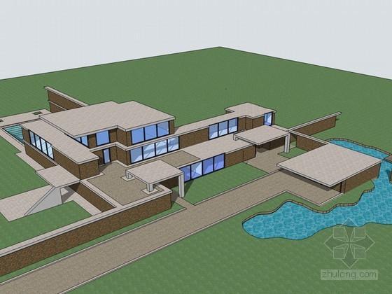赖特流水别墅设计图资料下载-赖特别墅设计SketchUp模型下载