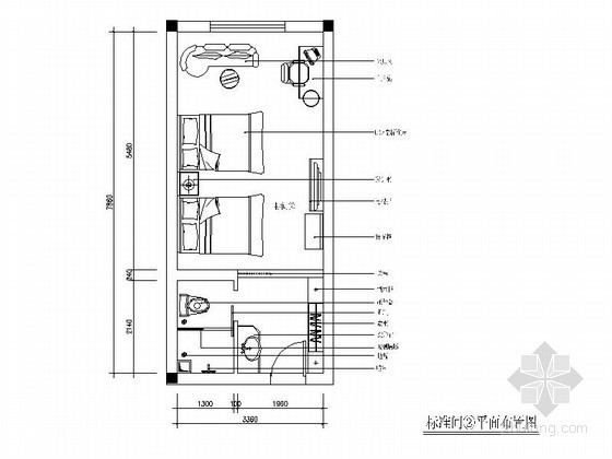 酒店标准间dwg资料下载-[江苏]某时尚大酒店标准间客房Ⅱ施工图