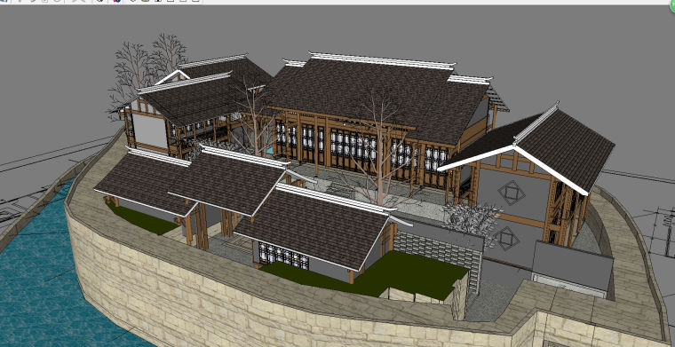 滨水su模型资料下载-中式滨水古建四合院模型.