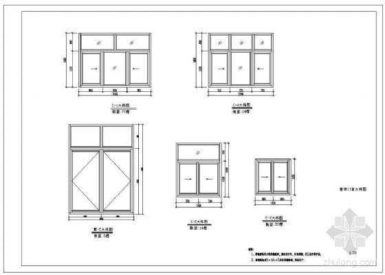 塑钢门框施工方案资料下载-塑钢门窗大样