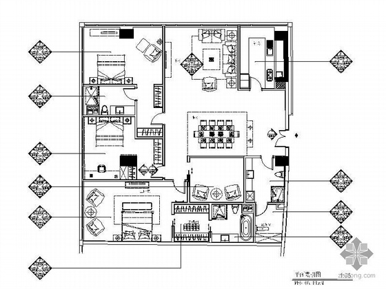 钢构板房建筑图资料下载-[北京]知名公寓三居室G型板房装修图
