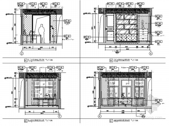 [广东]高档现代风格四层别墅室内装修施工图（含效果）书房立面图