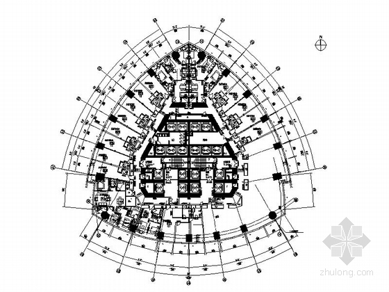 [福建]250米玻璃幕墙双塔商业办公综合体建筑施工图（ 地标建筑 中国第一双子塔）-250米玻璃幕墙商业办公综合体建筑平面图