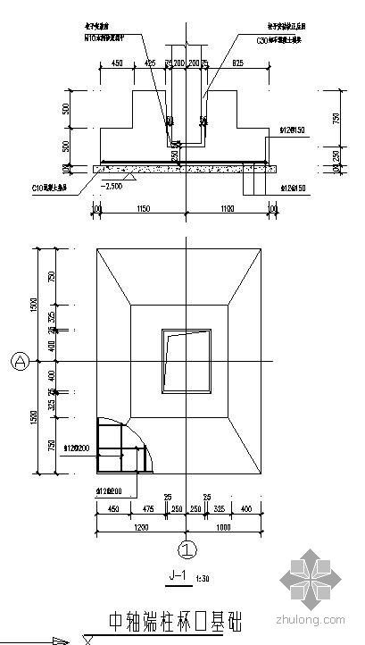 杯口基础混凝土浇筑方案资料下载-某中轴端柱杯口独立基础节点构造详图
