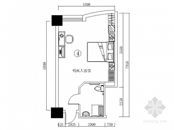 酒店标准客房CAD资料下载-某时尚大酒店4号标准客房装修图
