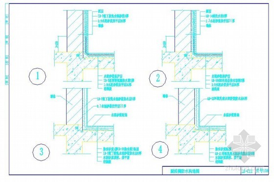 屋面地下室及卫生间防水施工细部节点通用做法-厨浴厕防水构造图 