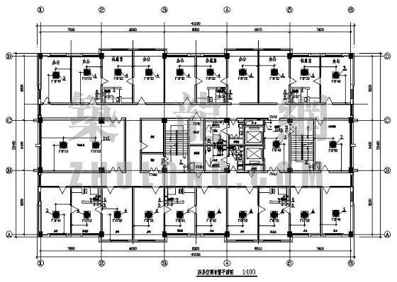 商业办公楼设计平面图资料下载-某办公楼VRV空调设计平面图