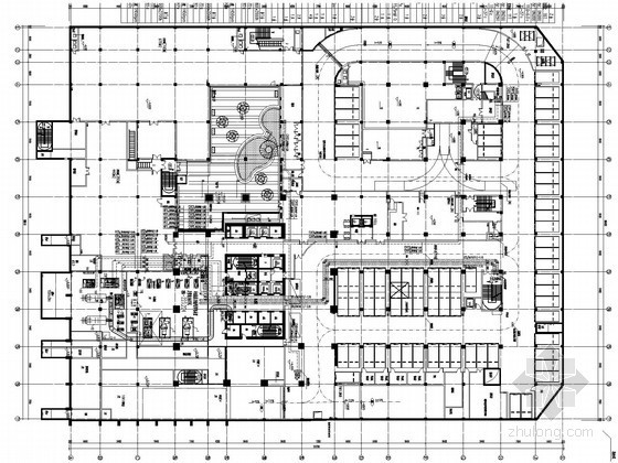 [江苏]超高层商业办公楼空调通风及防排烟系统设计施工图（大院作品 人防设计）-地下一层平面空调水系统布置图 