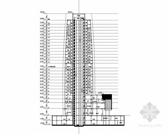 [重庆]某148米超高层企业办公楼建筑施工图（含效果图）-剖面图