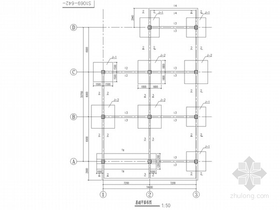 单层框架井口等候室结构施工图-基础平面布图 