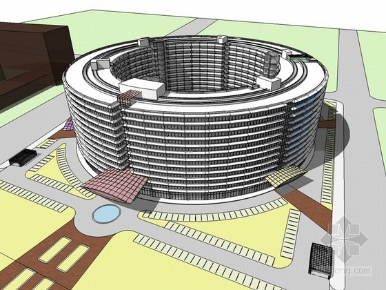 圆柱形钢结构资料下载-圆柱形办公建筑SketchUp模型下载