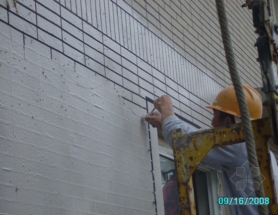 建筑保温真石漆资料下载-建筑外立面面砖效果真石漆造型施工工法