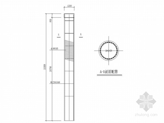 [山东]双排钻孔灌注桩结合预应力锚杆基坑支护施工图-钻孔灌注桩配筋图 