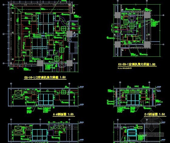 [贵州]会展中心综合楼空调通风设计施工图(温湿度独立控制)-空调机房大样图 