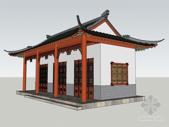 海南简化中式住宅资料下载-中式住宅SketchUp模型下载