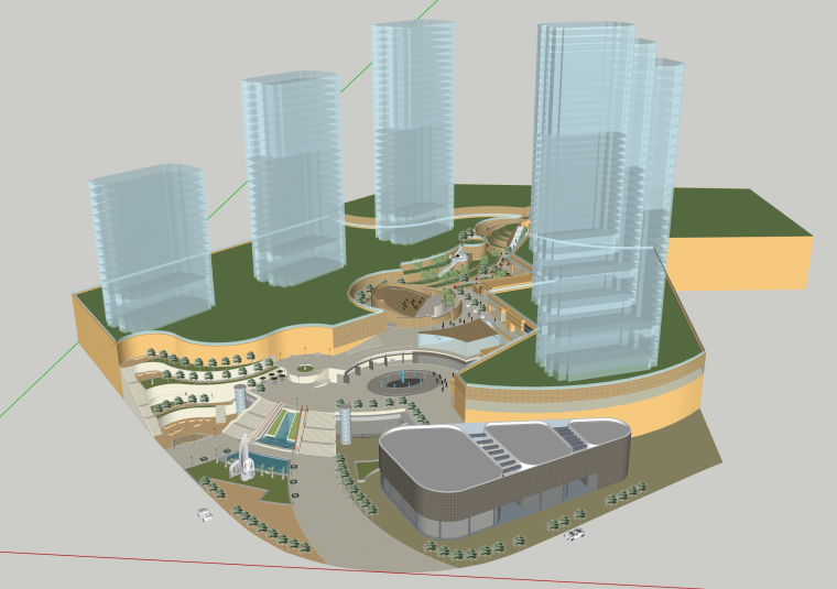 公园整体su模型资料下载-仿照难波公园的一个商业建筑SU模型