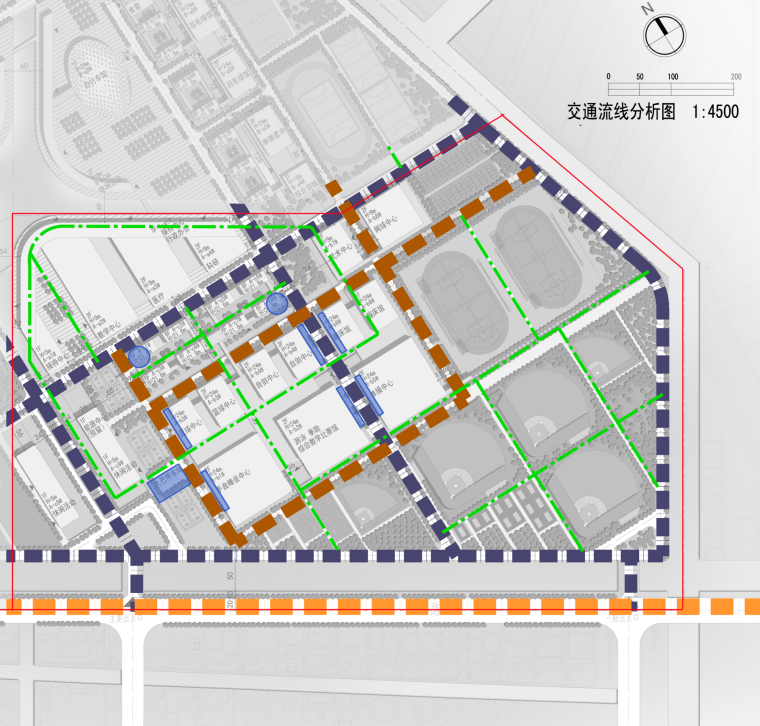 [上海]崇明体育训练基地规划运动馆群设计方案文本（JPG）-交通流线分析