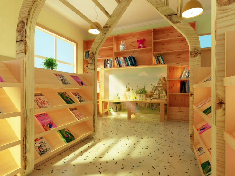 某幼儿园书吧及图书馆与绘画馆室内设计实景图-阅读室实景图