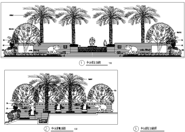 [江苏]互动式精装公寓景观展示区全套设计施工图（附实景图）-中心水景立面图