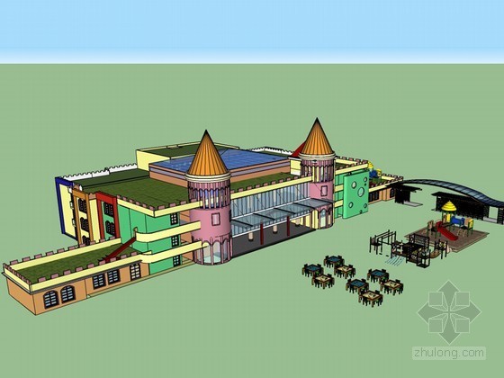 城堡山种植园住宅资料下载-城堡式幼儿园SketchUp模型下载