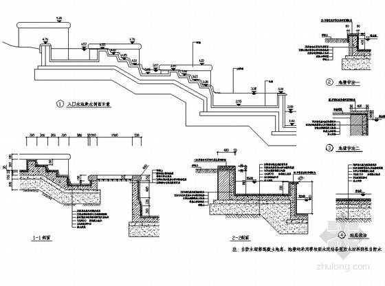 跌水做法CAD详图资料下载-入口水池跌水施工详图