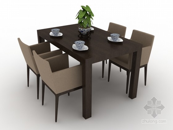 四人桌椅su模型下载资料下载-四人桌椅组合3d模型下载