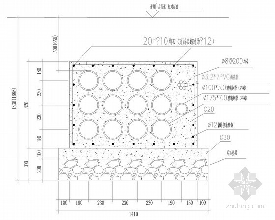 [浙江]中压电缆管道工程施工图-10kV 12+2孔电缆导管剖面图 