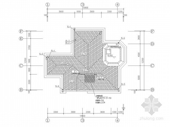 [江西]高级别墅给排水及消防系统施工图-屋顶层给排水平面图 