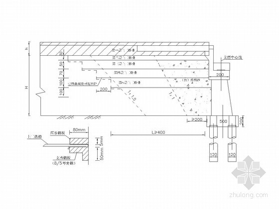 城市道路路基断面图资料下载-桥头路堤土工格栅处理断面图cad