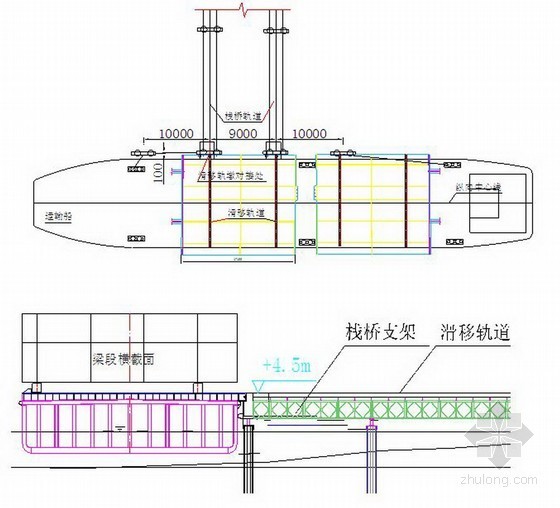 斜拉桥浅滩潮位变动区钢箱梁平移卸船施工工法-停靠方式示意图 