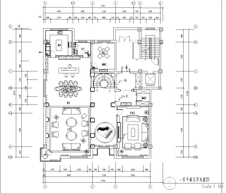 [内蒙古]鄂尔多斯某二层欧式古典豪宅施工图-一层平面图