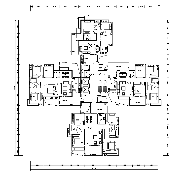 深圳某小区住宅楼su模型+cad平面图+效果方案-奇数栋标准层平面图