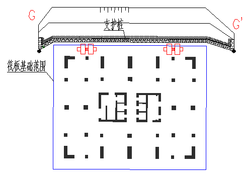 施工电梯基础施工方案(钢管桩、回顶、松木桩基础)-施工电梯基础与筏板基础关系