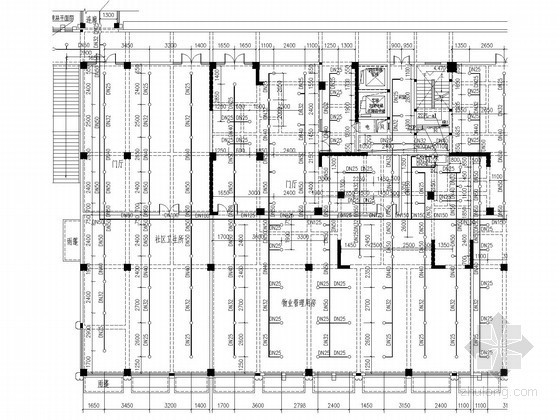 [广东]高层商住楼给排水消防施工图（气体灭火系统）-喷淋平面图 