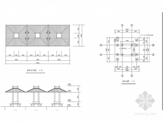 [浙江]城市道路园林景观设计全套施工图-景观亭组合平立面图