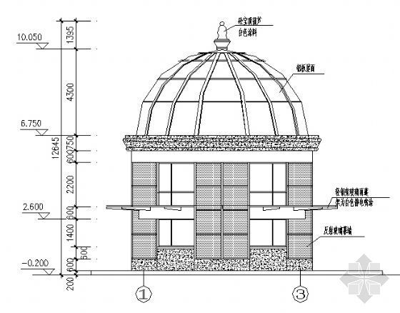 某圆拱屋顶的警卫室建筑施工图-2