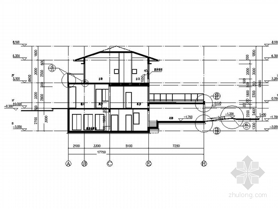 [上海]现代风格别墅群规划及单体建筑施工图（知名设计院 480余张）-现代风格别墅群规划及单体建筑剖面图