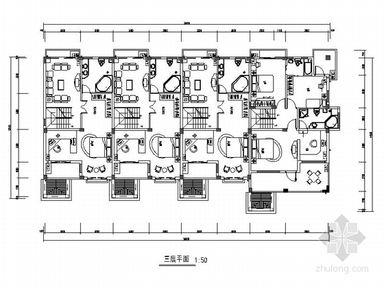 三层联排别墅建筑方案设计图纸-三层联排别墅平面图