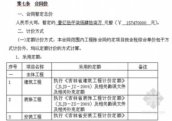 [长春]大型商业中心主体及配套设施建设工程施工合同(含规划设计方案)-合同价 