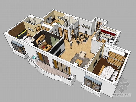 浓浓乡情现代居室资料下载-现代舒适居室SketchUp模型下载