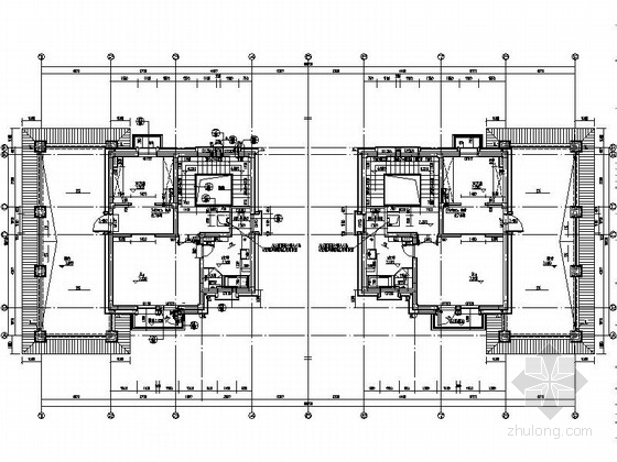 [江苏]3层双拼别墅建筑施工图（含地下一层）-3层双拼别墅建筑首层平面图 