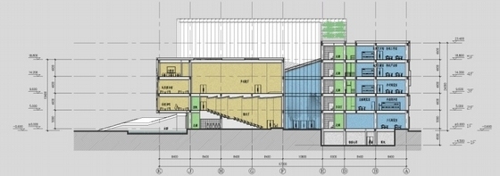 [上海]5层大型玻璃幕墙图书馆建筑设计方案文本-图书馆剖面图