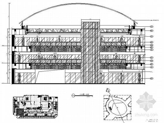[福建]城市核心地段大型现代商场室内装修施工图（含效果及实景图）椭圆中庭立面图 
