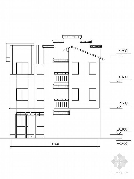 [新农村]3层现代风格家庭独栋别墅设计施工图（含效果图）-3层现代风格家庭独栋别墅立面图