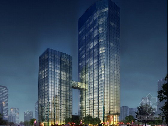 花店3d模型素材资料下载-现代高层商业建筑夜景3D模型素材