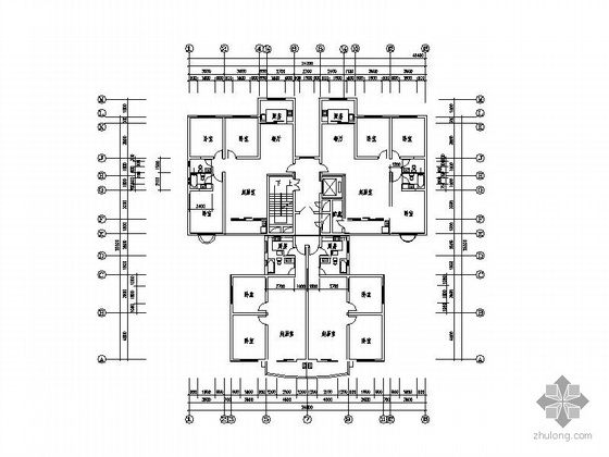 24层三室户型资料下载-塔式高层一梯四户型图(159/100)
