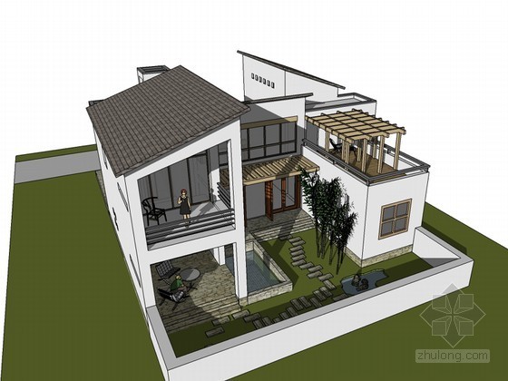 室内设计现代主义资料下载-现代主义别墅SketchUp模型下载