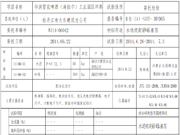 公路工程水稳基层资料下载-水稳级配砂砾基层配合比设计报告