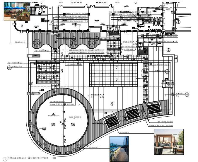 [浙江]某科技大厦屋顶花园景观设计施工图-屋顶花园铺装索引竖向平面图