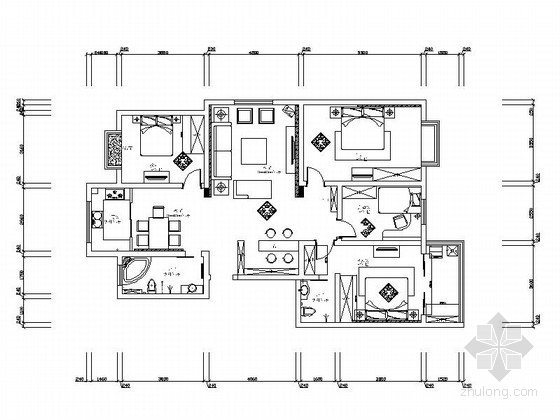 简约时尚三居室资料下载-简约时尚现代三居室装修施工图（含效果）